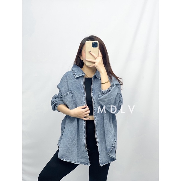 MDLV ~ Jaket Jeans Jumbo Sleting Tangan Balon Premium Jaket Jeans Import Good Quality Women Jeans Jaket Fashion Import