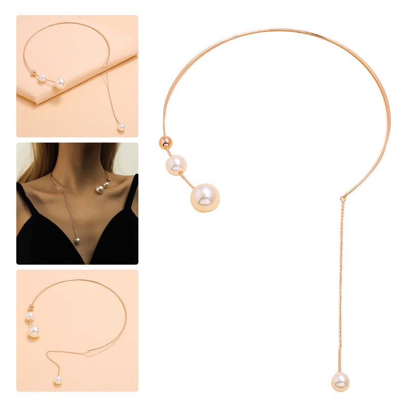Kalung Choker Rantai Klavikula Hias Mutiara Imitasi Warna Putih Untuk Wanita