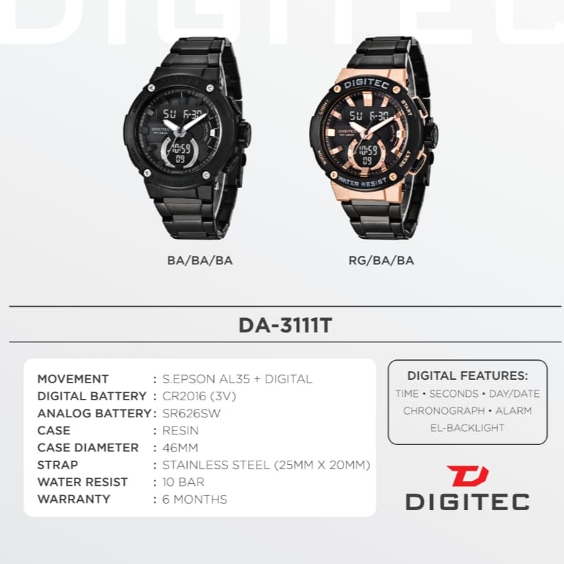 Jam Tangan Pria Digitec Rantai DA 3111 T DA3111T Original
