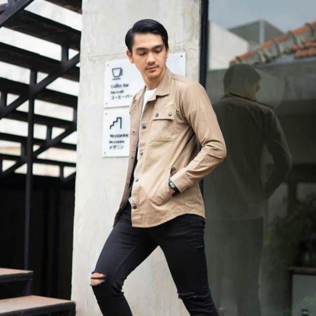 Kemeja Pria Basic polos panjang - Kemeja Oversize Semi Parka Trucker Size M L XL XXL XXXL