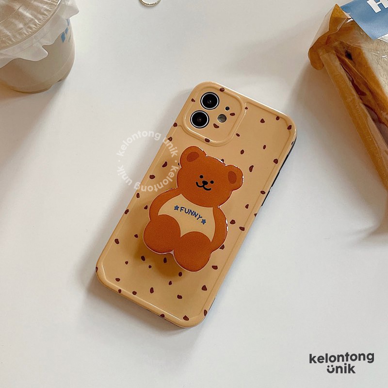 For iPhone - Funny Bear Glossy Soft Case + Griptok