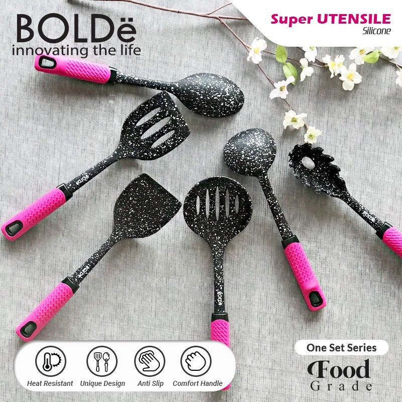 BOLDE Utensil Set 7 Pcs Silicone Black Pink - Spatula Set - Sutil Set