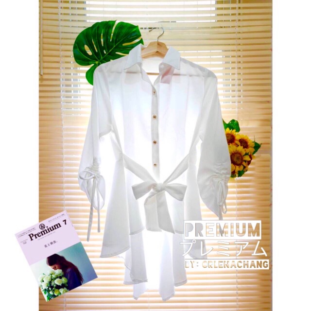 PREMIUM Blus kemeja putih wanita fashion mermaid serut