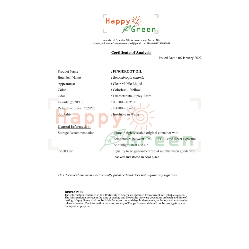 Happy Green Finger Root Essential Oil  -Minyak Temu kunci Murni