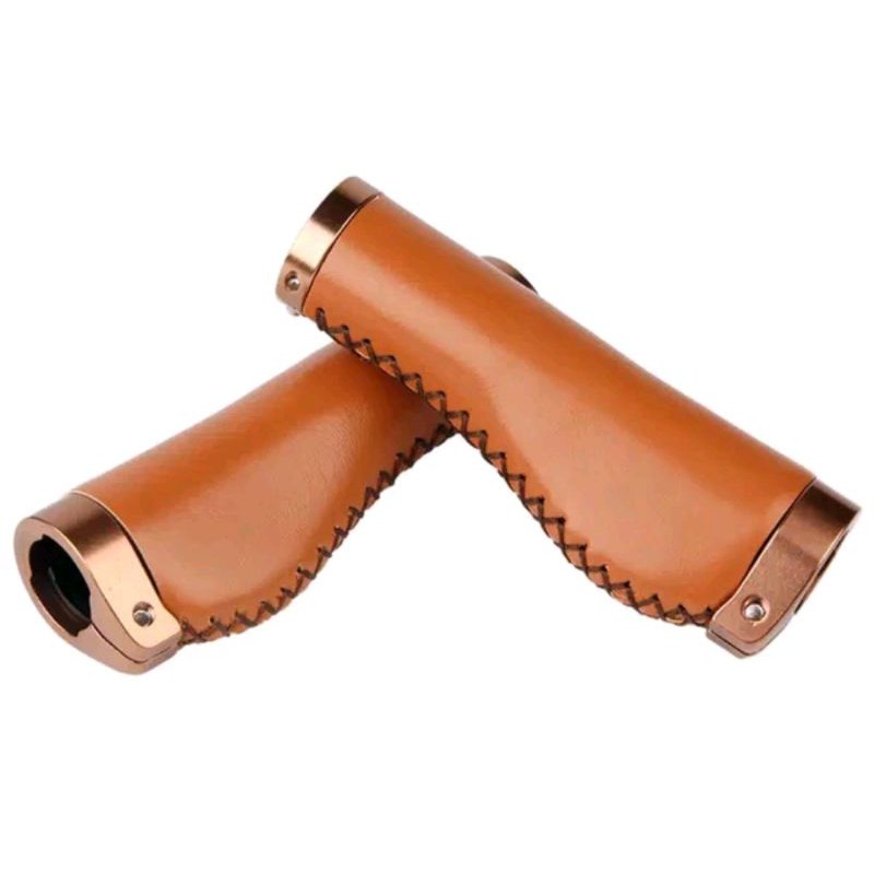 Handgrip Leather kulit sintetis double lock hand grip model pipih golok classic retro vintage Coklat Brown Hitam Cocok Buat Sepeda Tema Classic Commuter Mtb Touring Seli Lipat Folding Bike Cruiser