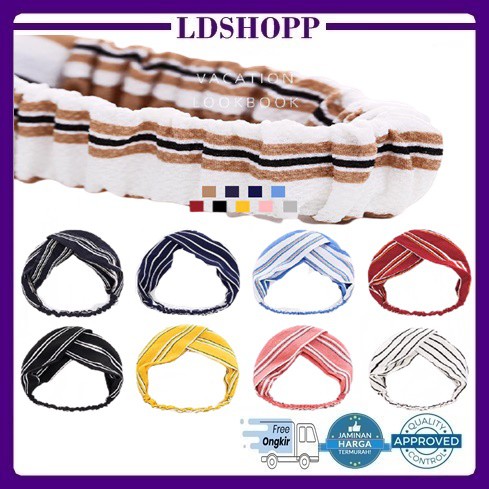 LDS B14 BANDO KAIN WANITA MOTIF GARIS BANDO WANITA IMPORT HAIRBAND WANITA