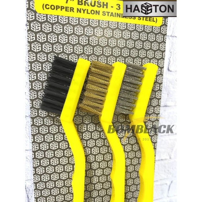 HASSTON Sikat Kawat Mini Set 3 pcs Anti Karat Kuningan Baja Nilon