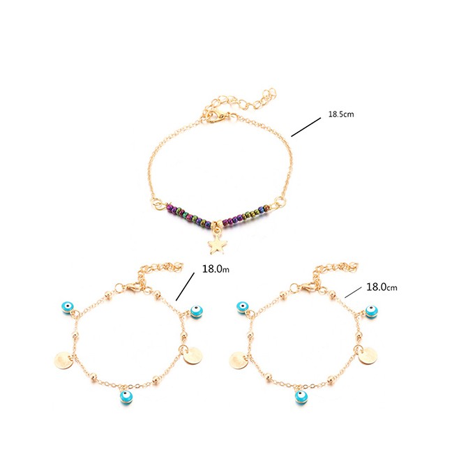 LRC Gelang Kaki Fashion Gold Mizhu Alloy Disc Eyes Hollow Star Multi-layer Anklet F78064