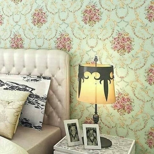 TERBARU WALLPAPER STIKER DINDING 45CM X 10M / WALLSTIKER BAHAN PVC PREMIUM HIGH QUALITY MOTIF BUNGA SHABBY CREAM / TOSCA BEST SELLER