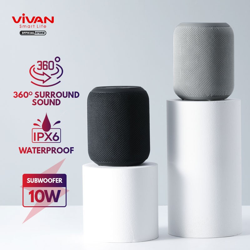 SPEAKER PORTABLE BLUETOOTH 5.0 TWS VIVAN VS12 SURROUND SOUND 360°10W Waterproof IPX6 - ORIGINAL 100%