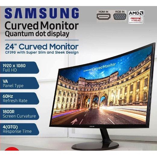 Monitor LED Samsung 24" CF390 FHD CURVED