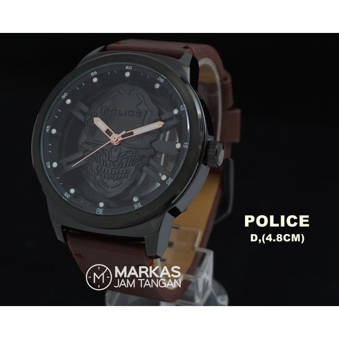 Jam Tangan Pria Police Predator Men's Skull Leather Strap Watch | MRKS