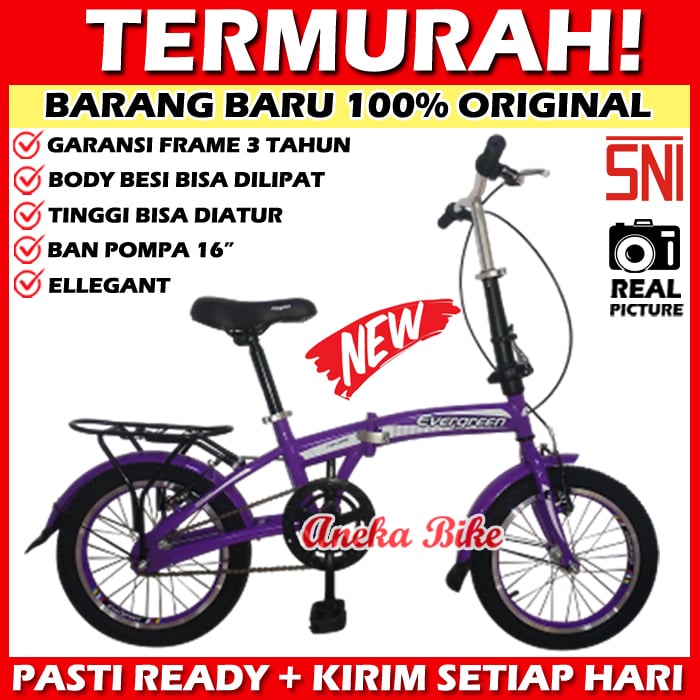 Sepeda Lipat Anak 16 inch Evergreen 6 Speed Murah-1 SPEED - UNGU