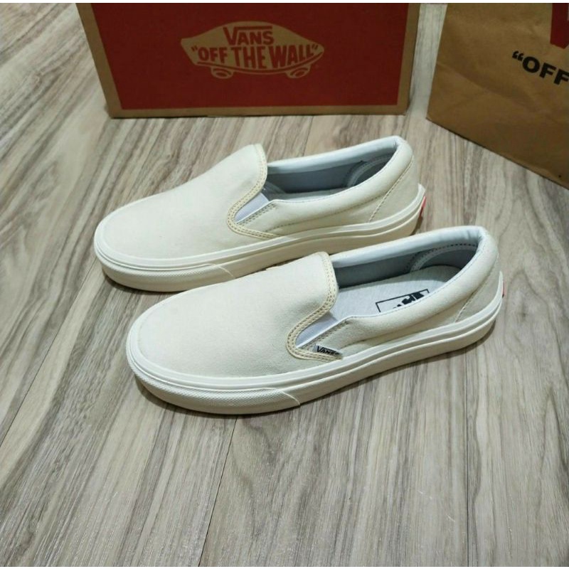 Vans Slip On Cream WF Dt Impor Quality Pria Wanita
