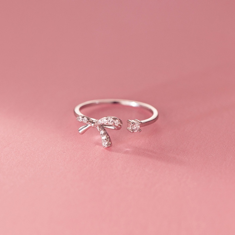 Hollow Busur Terbuka Dapat Disesuaikan Cincin Gaya Korea Mikro Bertatahkan Zirkon Dingin Jari Telunjuk Cincin Wanita Manis Aksesoris Hadiah