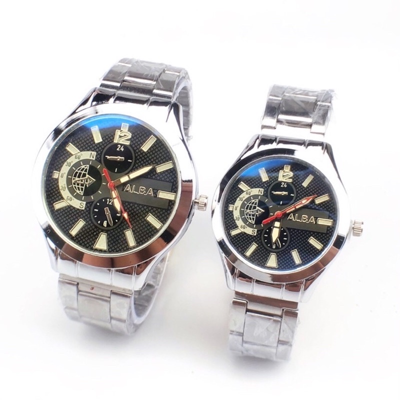 ［Ready Stock］Jam tangan couple rantai silver kaca biru fashion mural   S1126