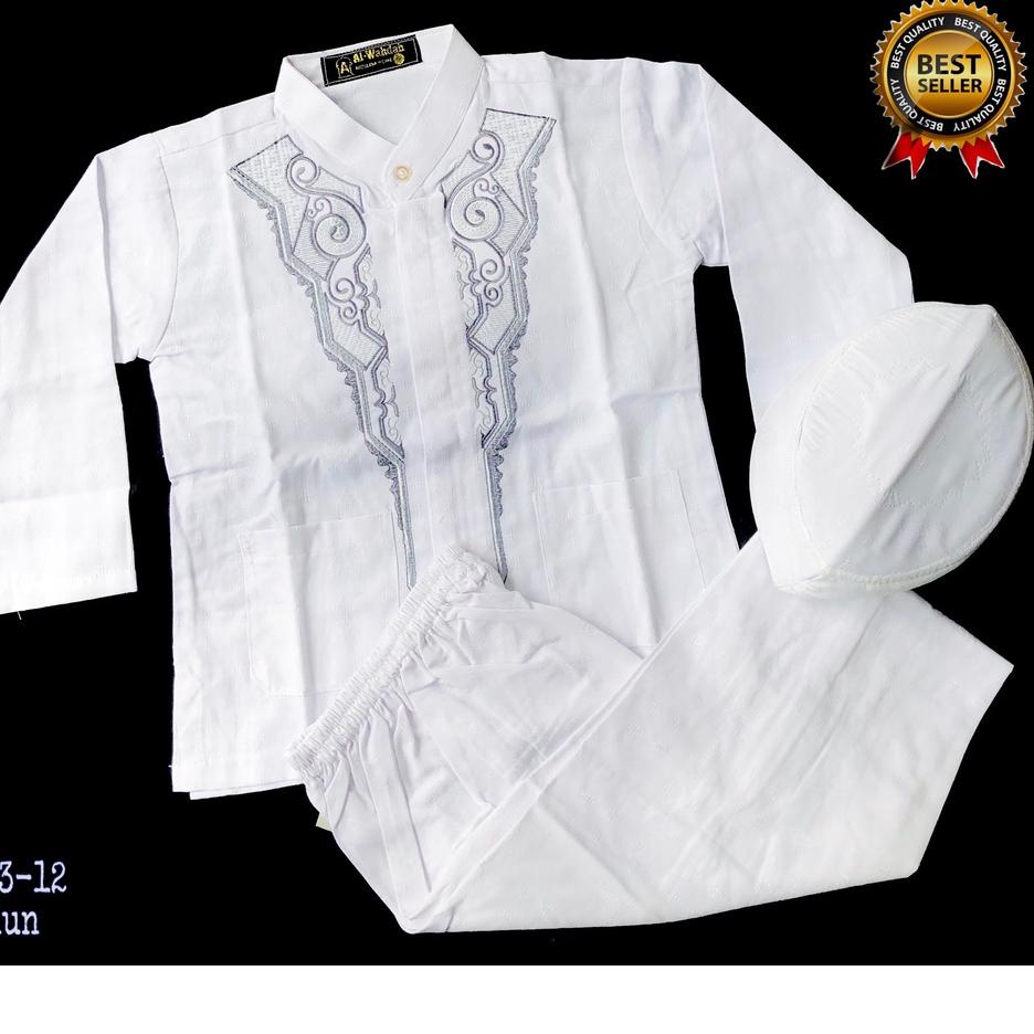 (HARGA TERMURAH) Setelan Koko Anak Putih Usia 3-12 tahun | Set Baju Koko Putih Anak Bordir Premium