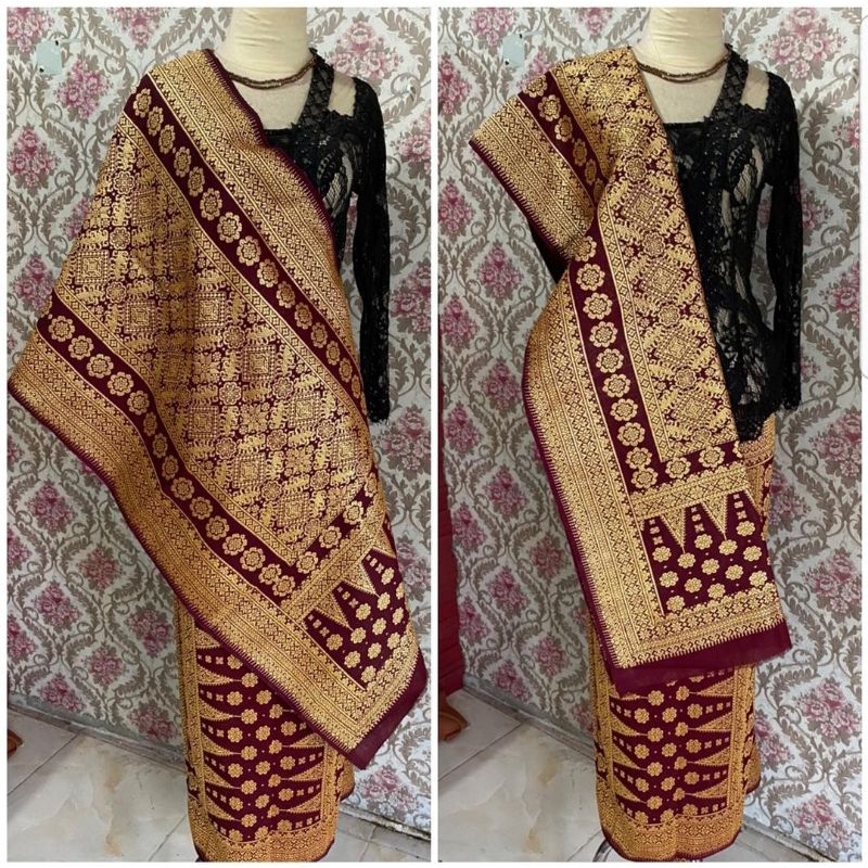 SONGKET PALEMBANG SUTRA GEBENG KRISTAL IMPORT  ORI