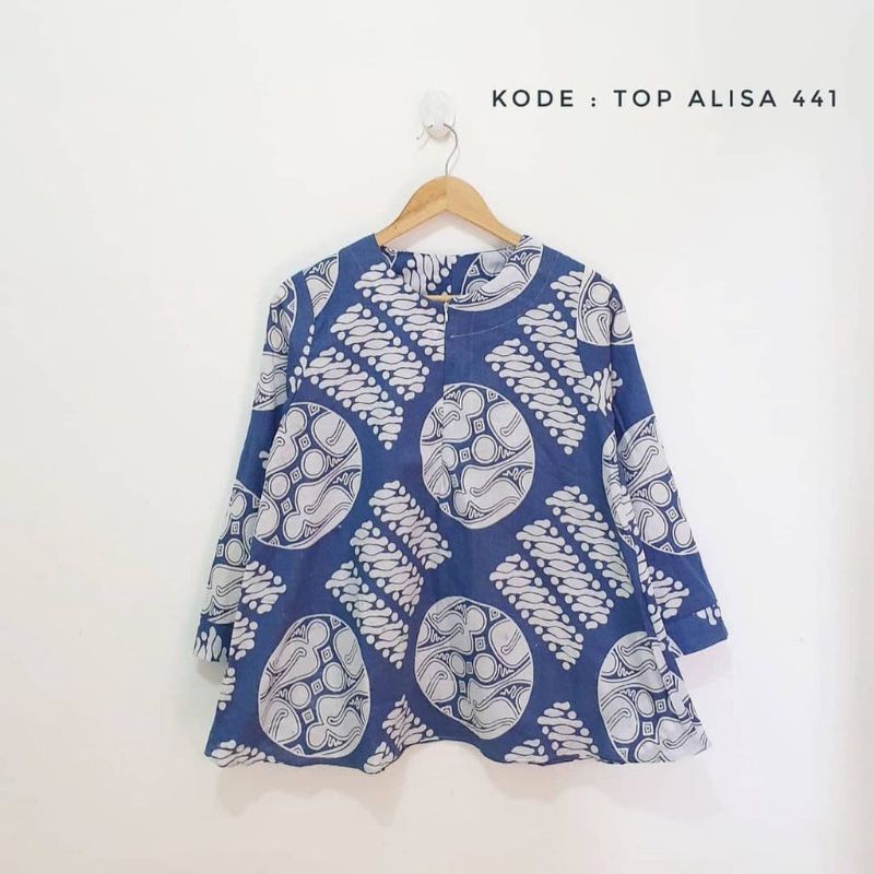 Blouse batik wanita modern / blouse peplum biru / atasan blouse wanita