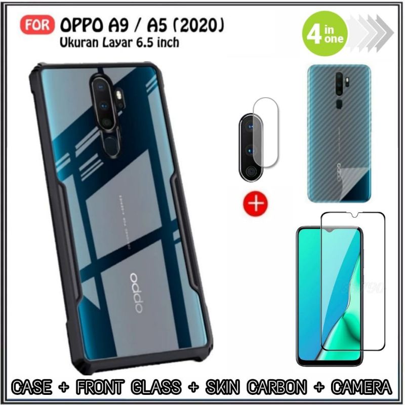 PROMO Paket 4 IN 1 Case OPPO A5 2020 / A9 2020 Case Fusion Xundd ShockProof Free Anti Gores Layar &amp; TG Camera &amp; Garskin Carbon Handphone