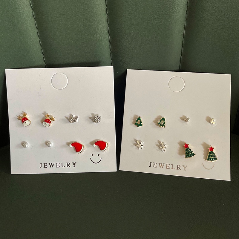 8pcs Anting Tusuk Tema Natal Untuk Wanita