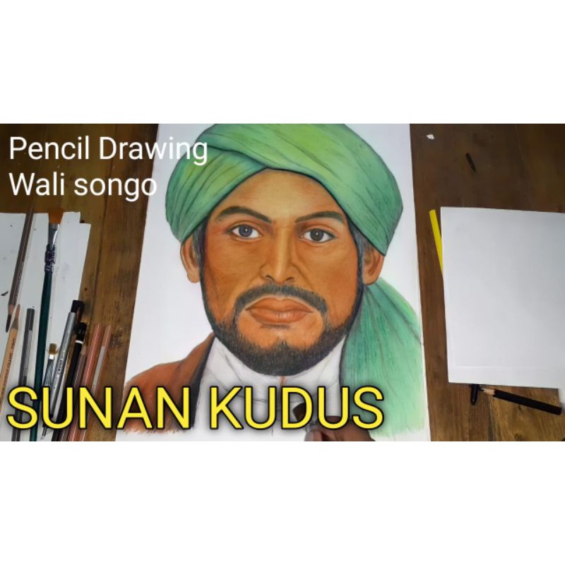 Lukisan Pensil Warna Lukisan Walisongo Lukisan Sunan Kudus kertas A3 ukuran 30x42cm