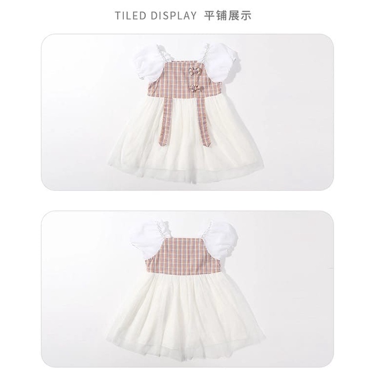 Promo !! Dress anak cewek cute -  dress tartan rubber two ribbon import uk 6bln-2th (putih)