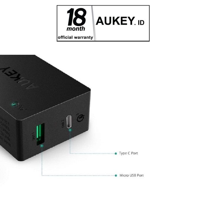 Aukey PA-Y2 33W USB Type C Wall Charger with Quick Charge 3.0 - Hitam