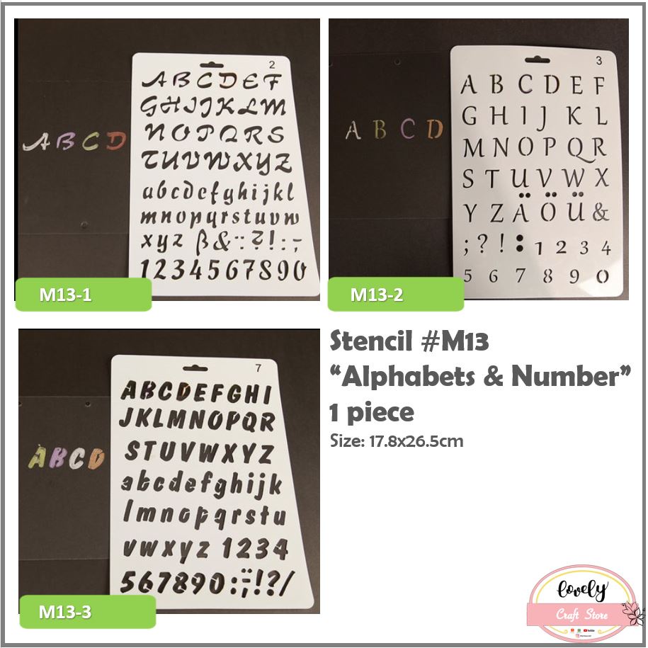 

M13 Plastic Stencil Plastik Stensil Cetakan Stensil Lukis, Baking, Journal, Scrapbook, Bujo, Drawing, etc ~ Alphabets, Abjad, Angka, Numbers