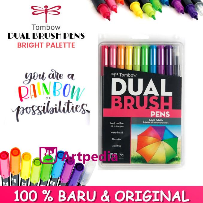 

(BISA COD) Tombow Dual Brush Pen Set with Brush - Bright Palette (pack of 10) SPECIAL Kode 1185