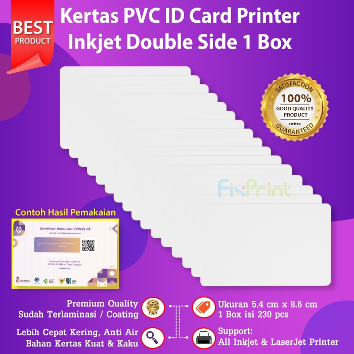 PVC ID Card White 8.6 x 5.4 cm PVC Kertas Instant Tray ID L800 L805 230 Lembar &amp; 100 Lembar