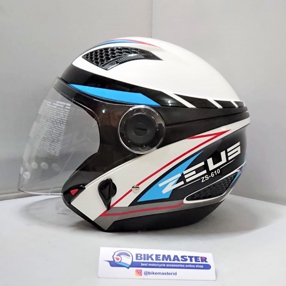 Helm Zeus Half Face ZS-610 White OO27 Black Blue