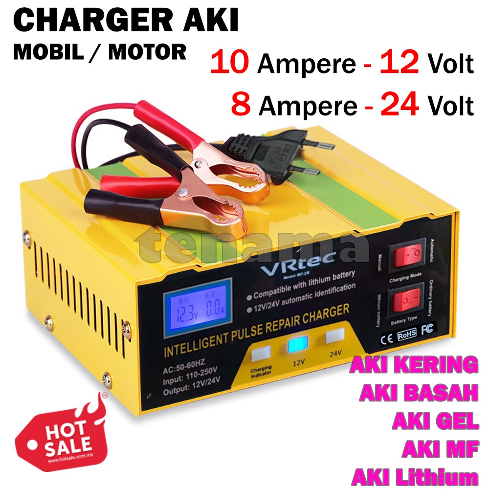 Charger Aki 12V/24V 6-105AH MF-2B VRtec Smart Battery Charger Mobil Motor