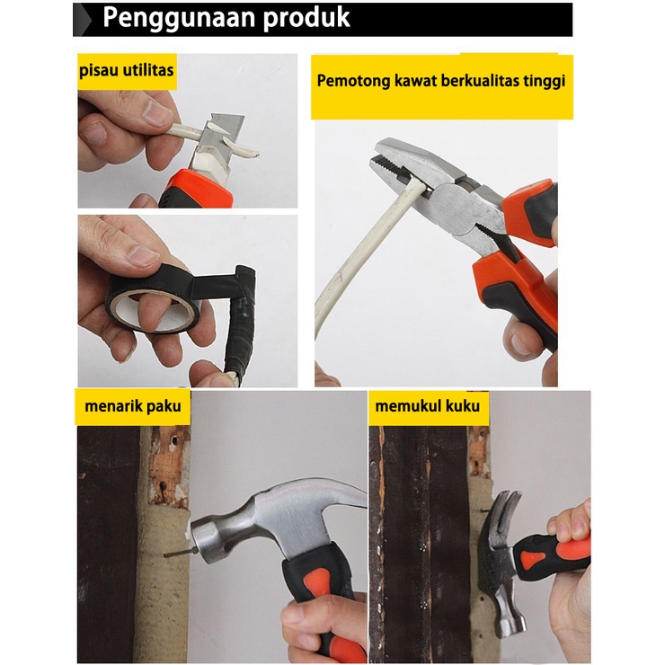 Toolkit Set 9pcs Alat Pertukangan Palu handtool box Perkakas Tukang Lengkap Tang Obeng/meteran/Cutter/Tespen