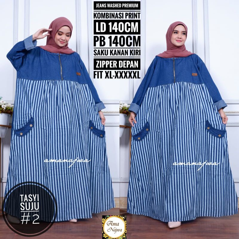 Tasyi Suju #2 By AMA NAJWA • Maxy Dress Gamis Jeans Super Jumbo Wanita Muslim