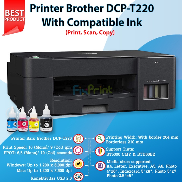 Printer Ink Tank Brother DCP-T220 DCP T220 Original Tinta D60Bk BT5000