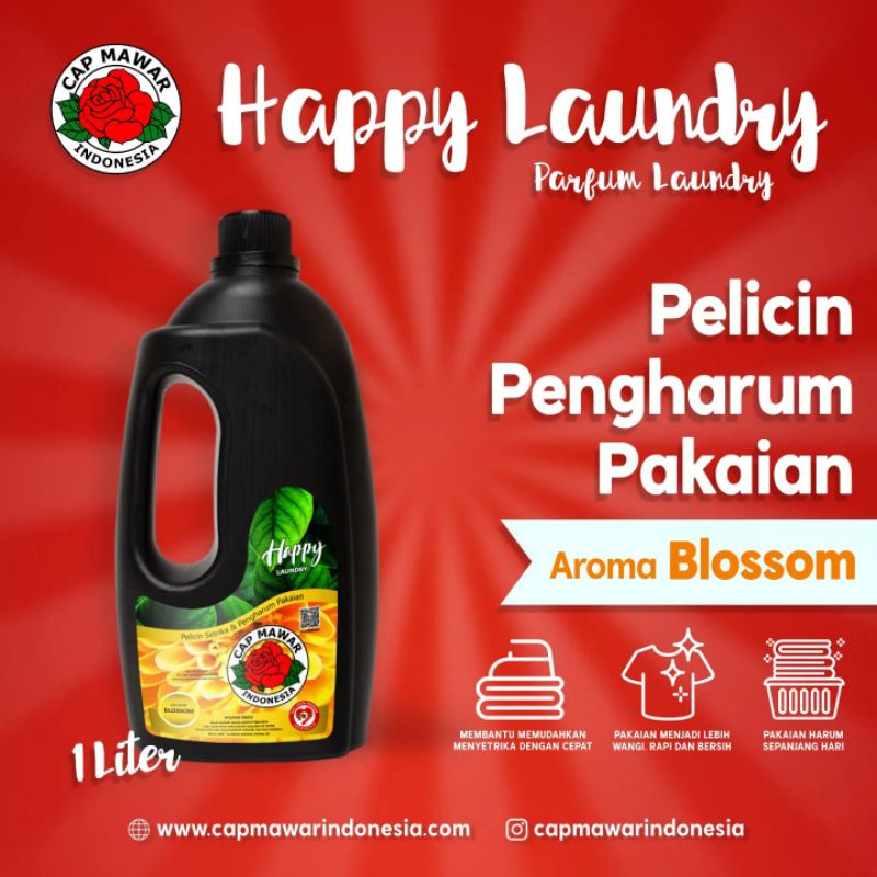 PARFUM HAPPY LAUNDRY AROMA BLOSSOM (KUNING) 1 LITER / PELICIN DAN PENGHARUM PAKAIAN / PARFUM LAUNDRY