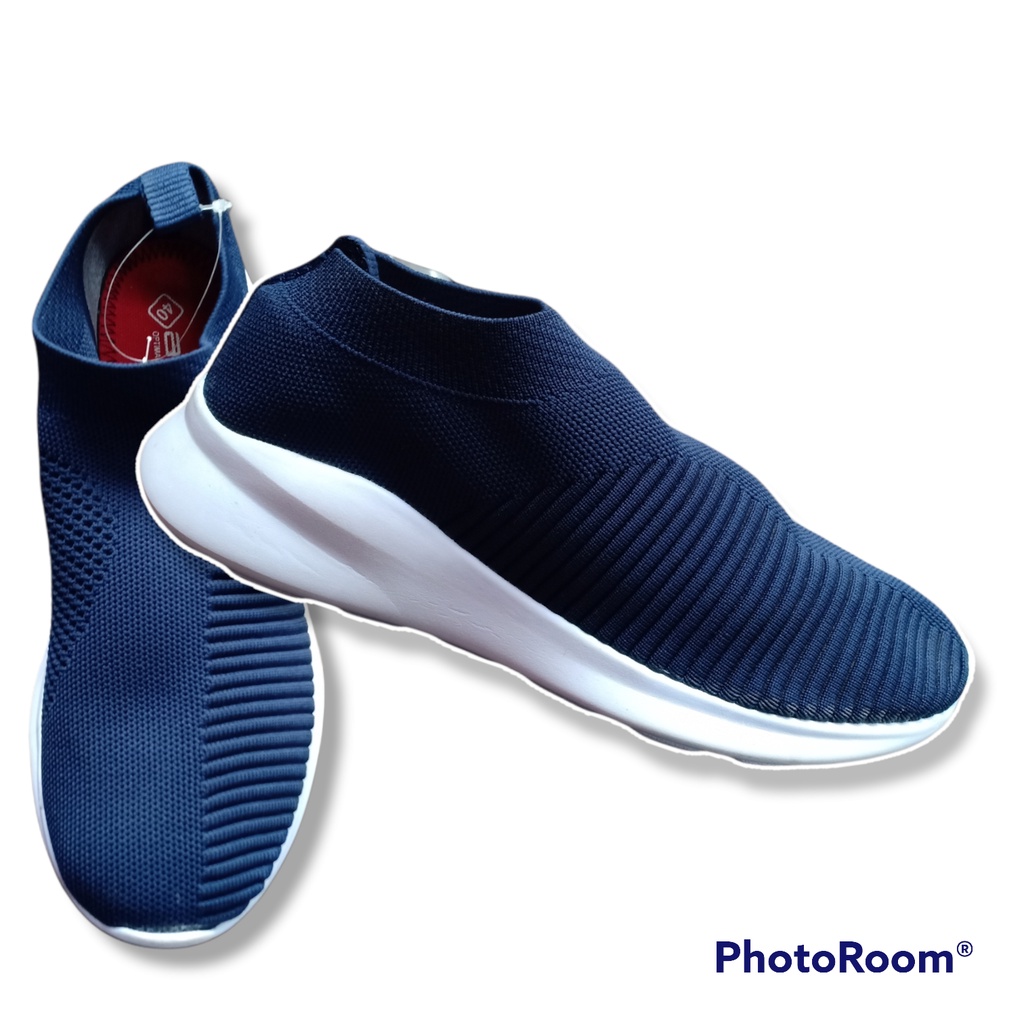 Sepatu Pria ANDO PANAMERA Biru Tua / Putih 100% Original Slip On Sneakers Dewasa Size 39-43