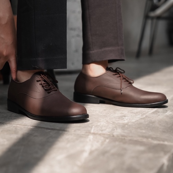 Oxford Brown | Sepatu Pantofel Formal Kasual Kerja Kuliah Pria/Cowok/Men Lokal Laces | FORIND Worka