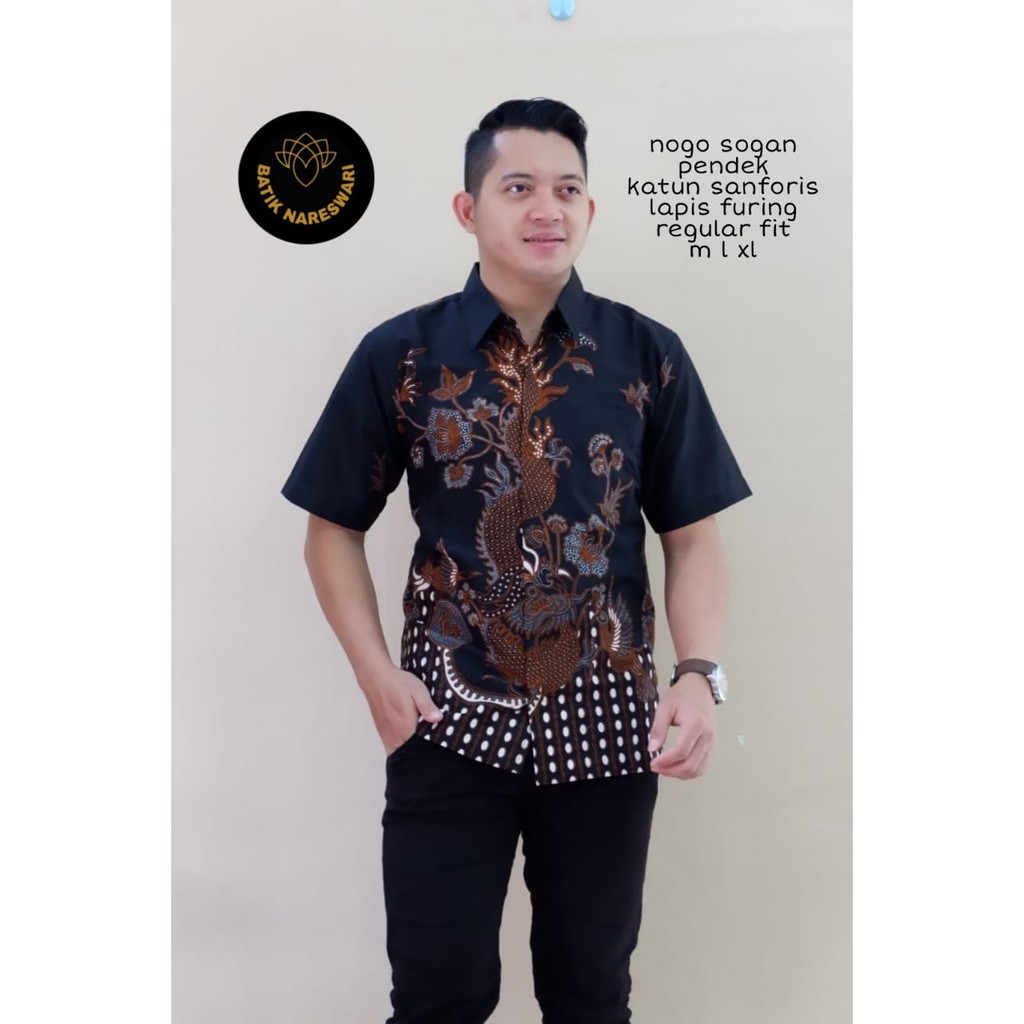 NAGA SOGAN Kemeja Batik Pria Lengan Pendek | Hem Batik Pria FULL FURING NARESWARI