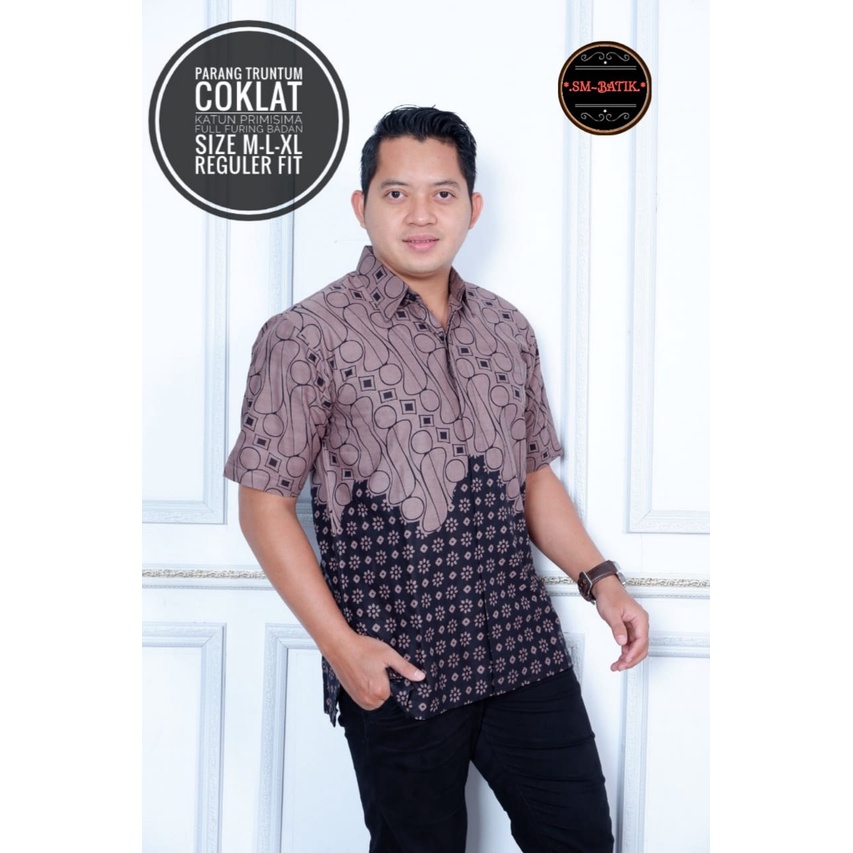 Batik pria lengan panjang modern COKLAT HITAM ORI BAJU PREMIUM KEKINIAN BATIK SOLO MURAH TERBARU