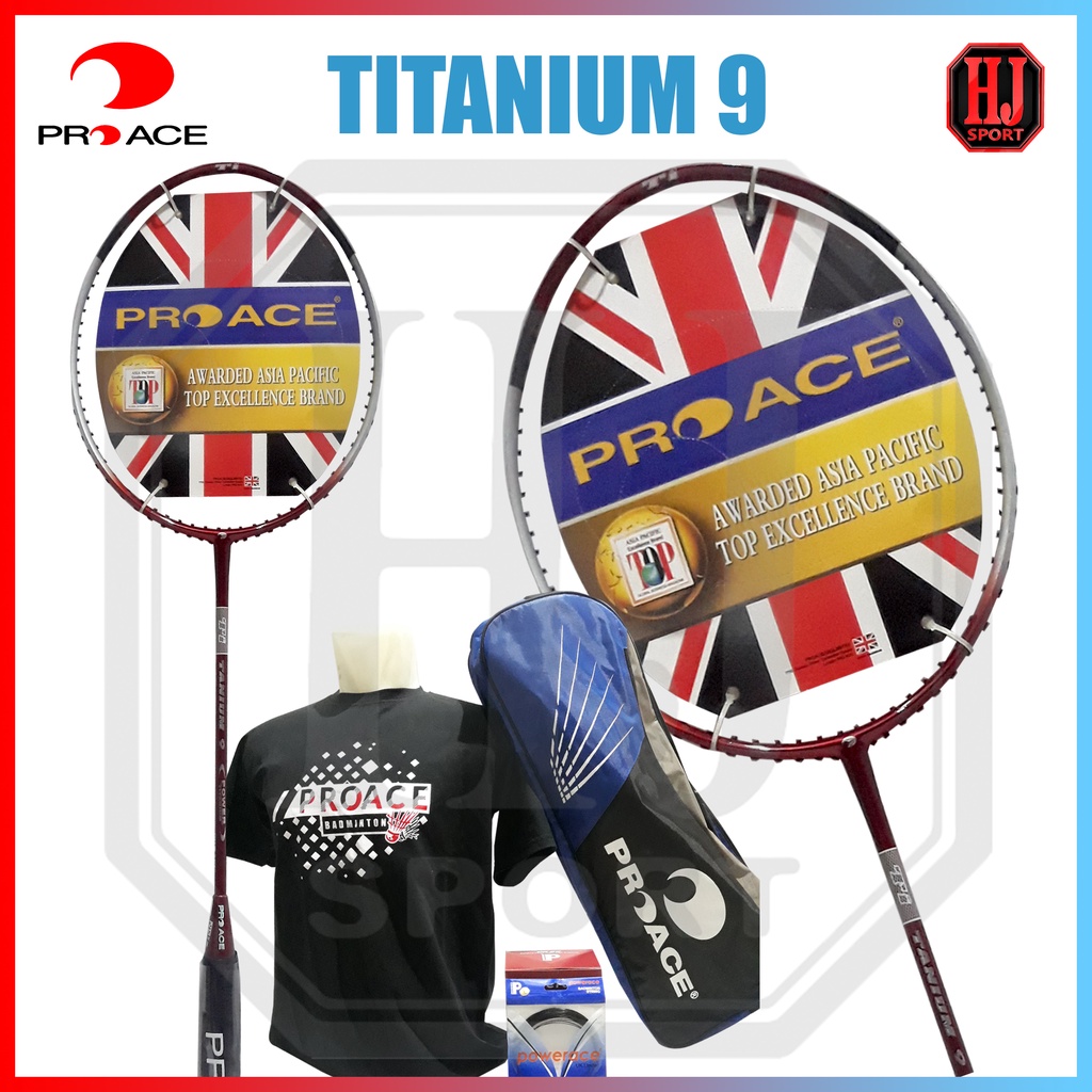 Raket Original Pro Ace Titanium 9 Bonus Komplit Badminton