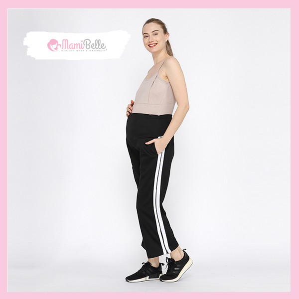 

Mamibelle Dex Celana Training Ibu hamil Black - White Stripe Activewear Premium