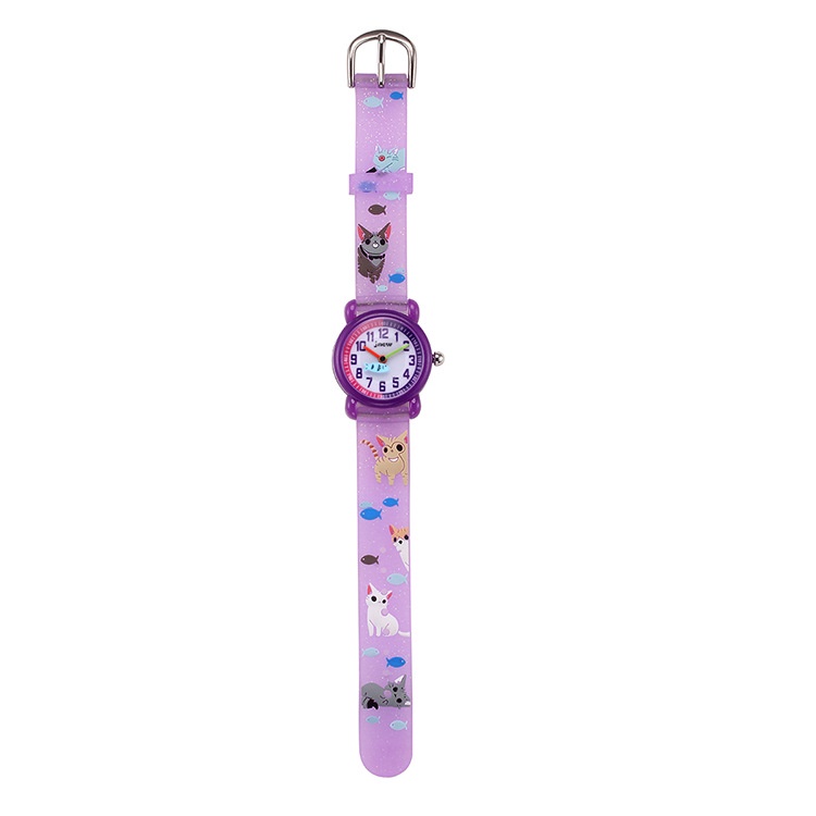 Children's 3d silicone cartoon kitten catching fish watch cute waterproof quartz watch primary school girl's watch children's watch