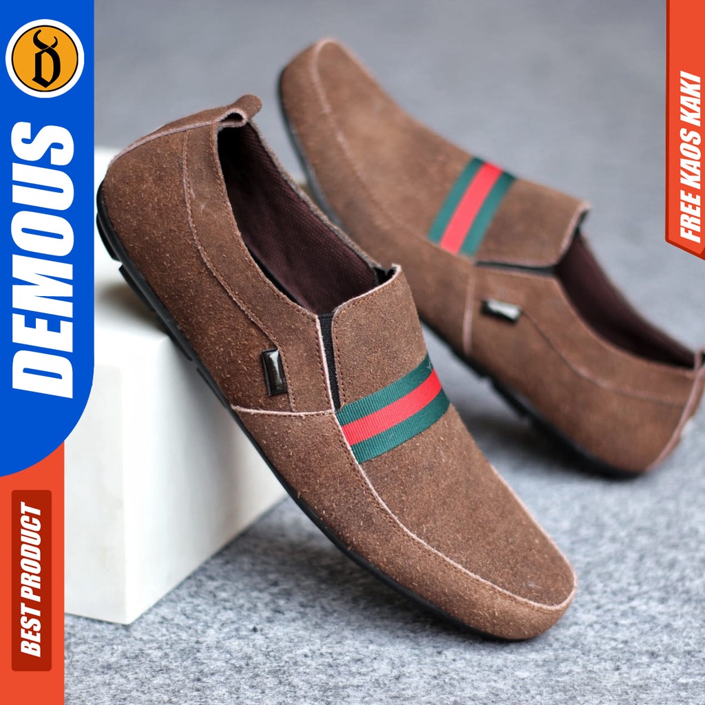 DEMOUS YOME Sepatu Slip On Kulit Casual Slop Kasual Santai