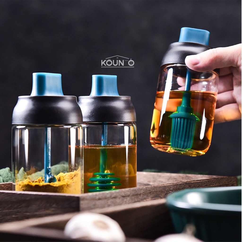 Toples Botol Kaca Tempat Madu Kuas Minyak Sendok Bumbu Dapur Garam Gula Kitchen Seasoning Pot 250 ml