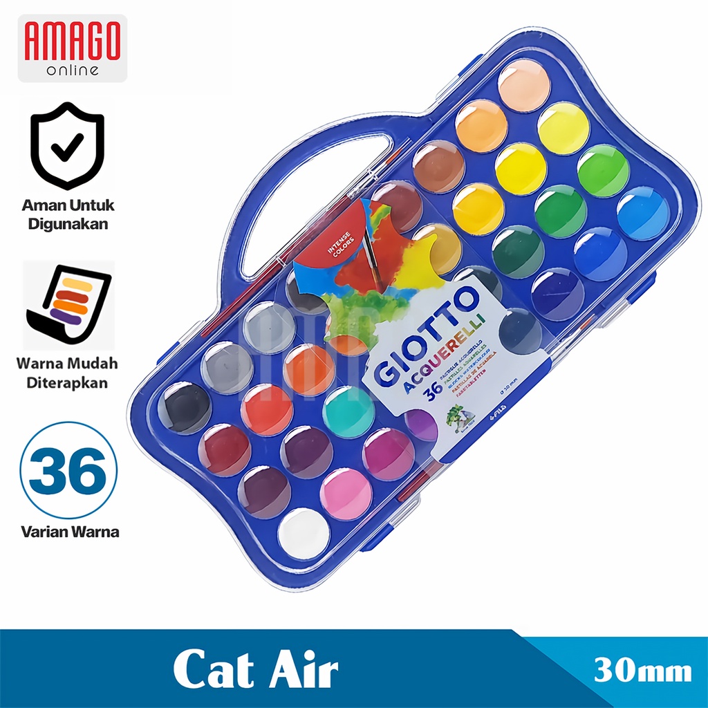 Cat Giotto Acquerelli Watercolor Cakes 36 colors diameter 30 mm kotak acrylic 353600