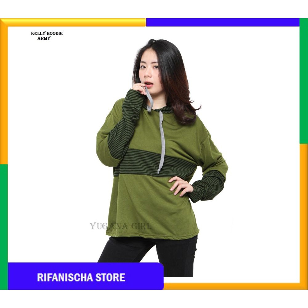 Rf KELLY Baju Kaos Hoodie Lengan Panjang Jumbo Murah Wanita Kekinian