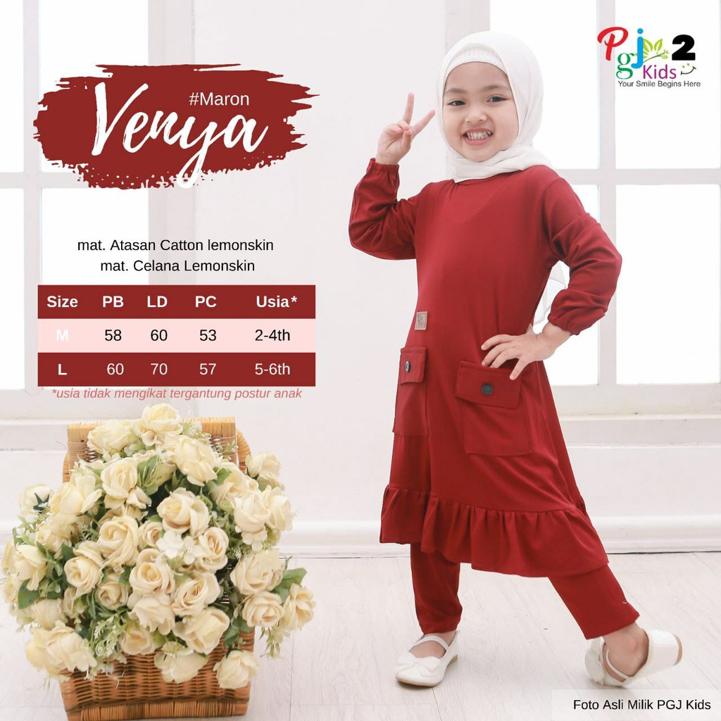setelan anak perempuan 2-7 tahun mat lemon skin ori pgj | adena venya set-venya maroon