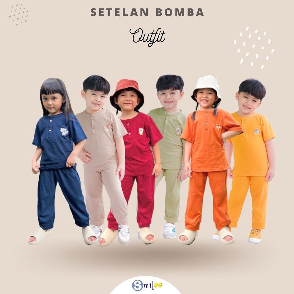 SETELAN ANAK UNISEX WARNA POLOS BORDIR MOTIF HEWAN 1-6 TAHUN